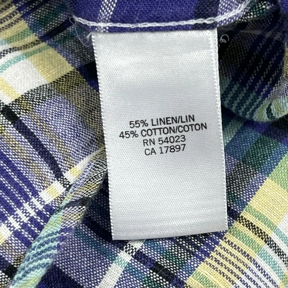 Banana Republic Purple Plaid Linen Blend Long Sleeve Button Shirt Men’s Medium